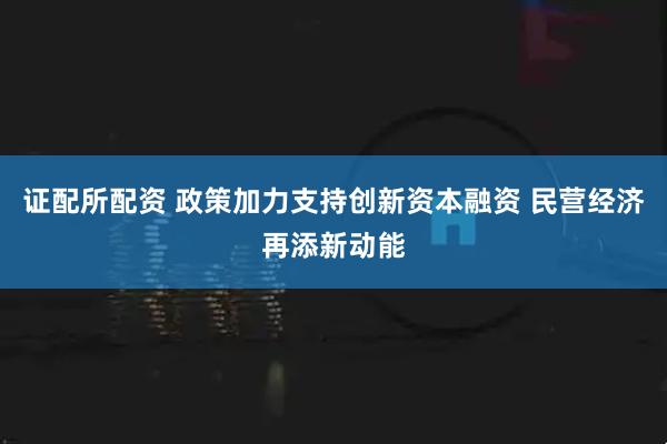 证配所配资 政策加力支持创新资本融资 民营经济再添新动能